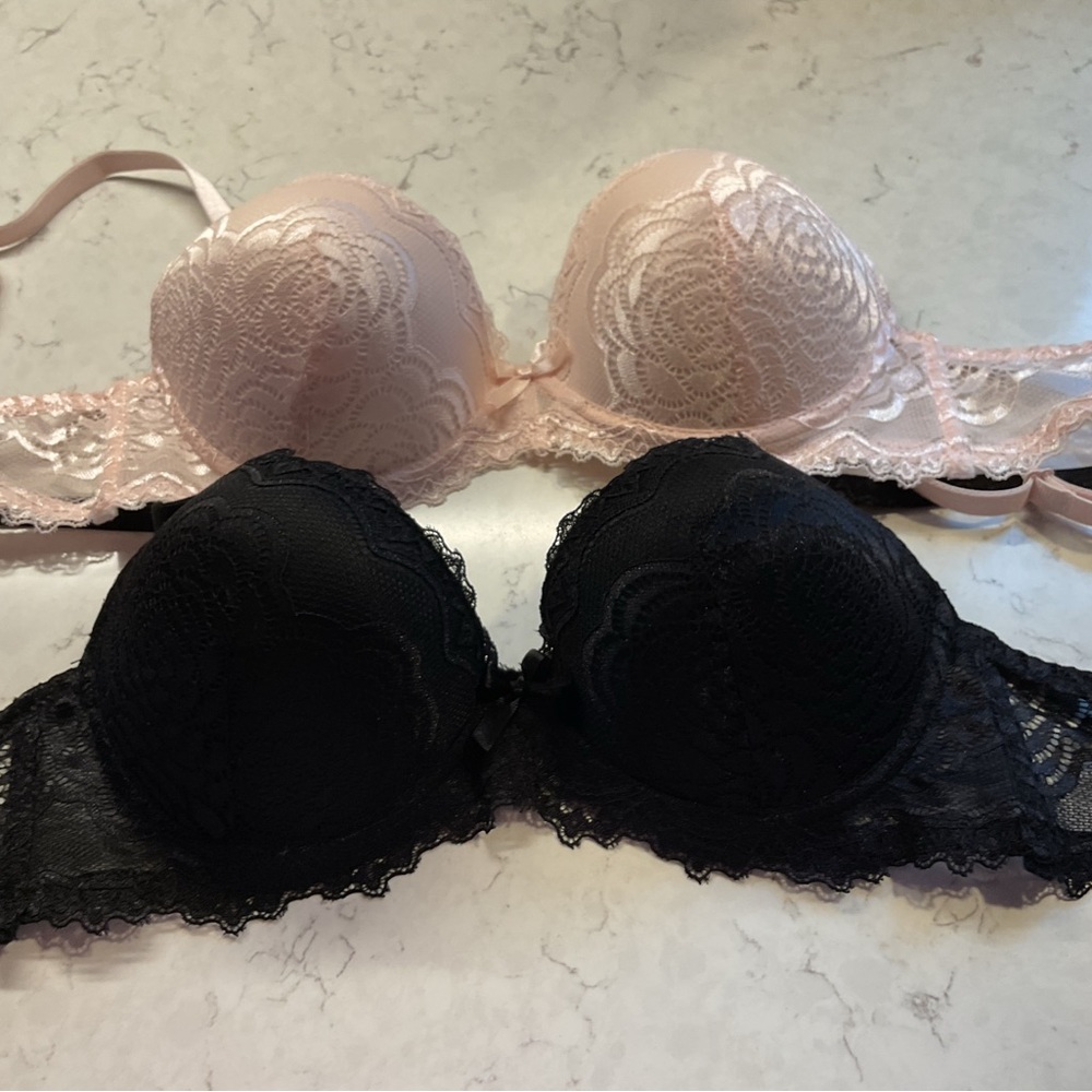 Lace Underwire Bra Set - Black and Pink